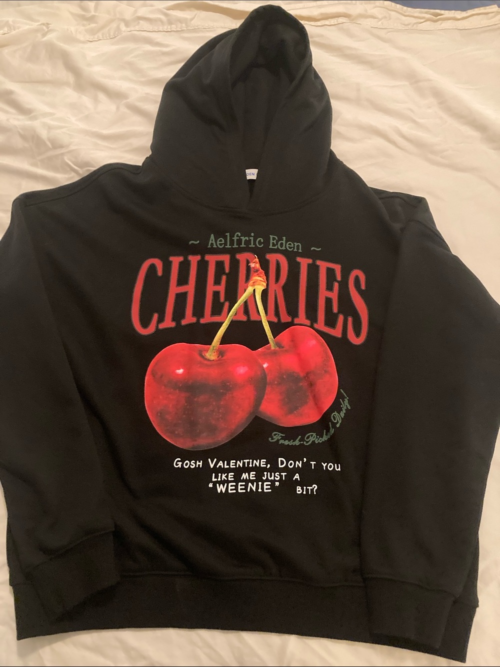 Aelfric Eden Black Hoodie with Red Cherry Graphic